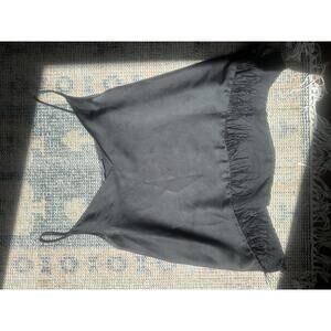 ZARA Women's Black Satin Cami Top with Fringe Hem